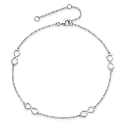 Sterling Silver Rhodium-plated Infinity 10 inch Plus 2 inch Extender - Total 12 inch Anklet
