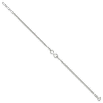 Sterling Silver 2-Strand Infinity 10 inch Plus 1 inch Extender - Total 11 inch Anklet