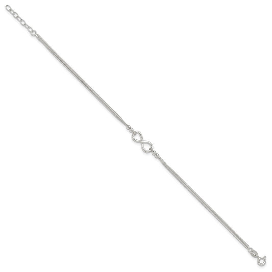 Sterling Silver 2-Strand Infinity 10 inch Plus 1 inch Extender - Total 11 inch Anklet