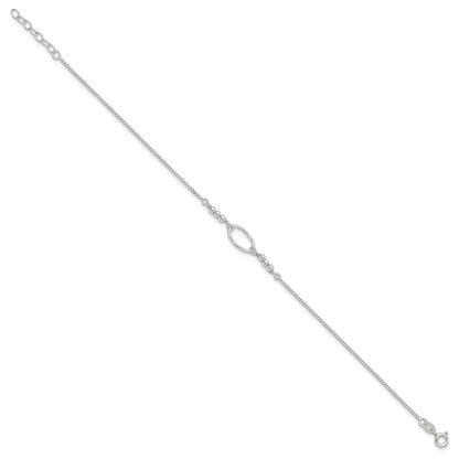 Sterling Silver Oval Link and Beads 9 inch Plus 1 inch Extender - Total 10 inch Anklet