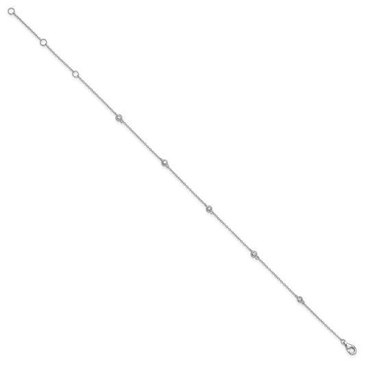 Sterling Silver Rhodium-plated Bezel CZ 5-Station 9 inch Plus 2 inch Extender - Total 11 inch Anklet