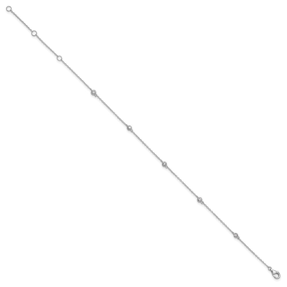 Sterling Silver Rhodium-plated Bezel CZ 5-Station 9 inch Plus 2 inch Extender  - Total 11 inch Anklet