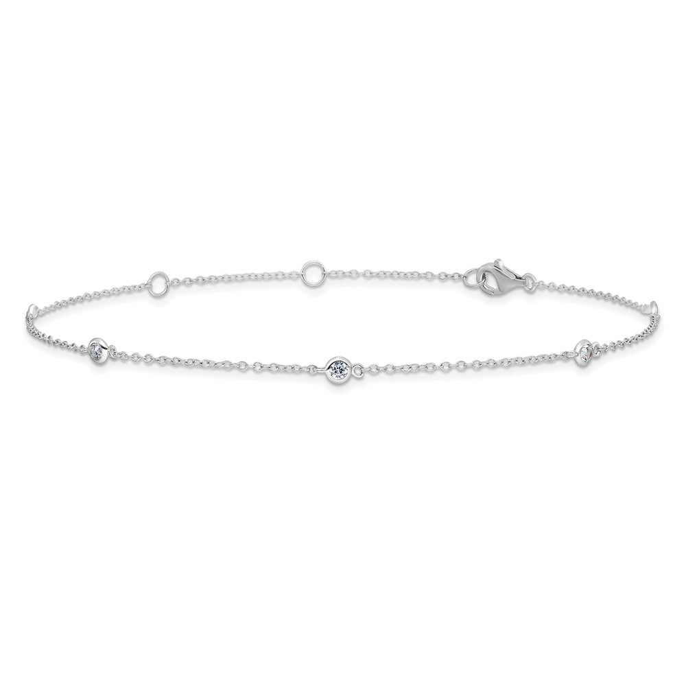 Sterling Silver Rhodium-plated Bezel CZ 10in Plus 2in Ext. Anklet