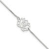 Sterling Silver Lotus with Blue Fabric Tassel 9 inch Plus 1 inch Extender - Total 10 inch Anklet