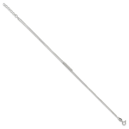 Sterling Silver Beaded 2-Strand 9 inch Plus 1 inch Extender - Total 10 inch Anklet