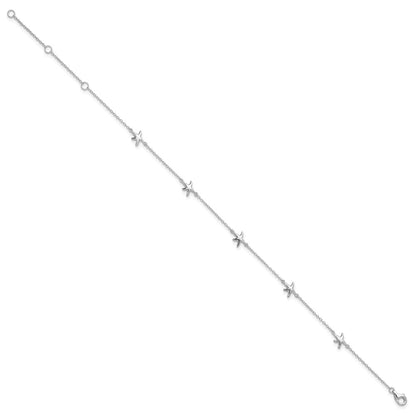 Sterling Silver Rhodium-plated Starfish 9 inch Plus 2 inch Extender - Total 11 inch Anklet