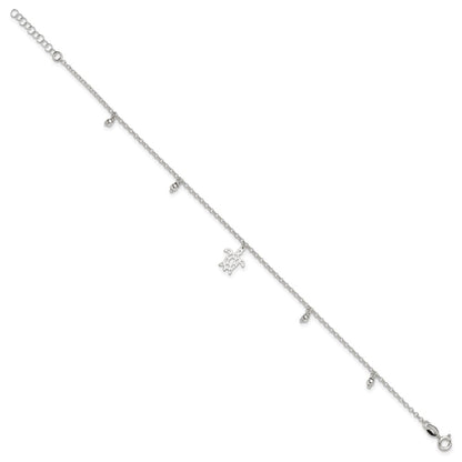 Sterling Silver Turtle and Beads 9 inch Plus 1 inch Extender - Total 10 inch Anklet