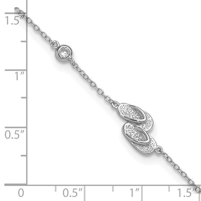 Sterling Silver Rhodium-plated CZ Flip Flops 9 inch Plus 2 inch Extender - Total 11 inch Anklet