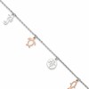 Sterling Silver Rose-tone Seashore Charms 9 inch Plus 1 inch Extender - Total 10 inch Anklet