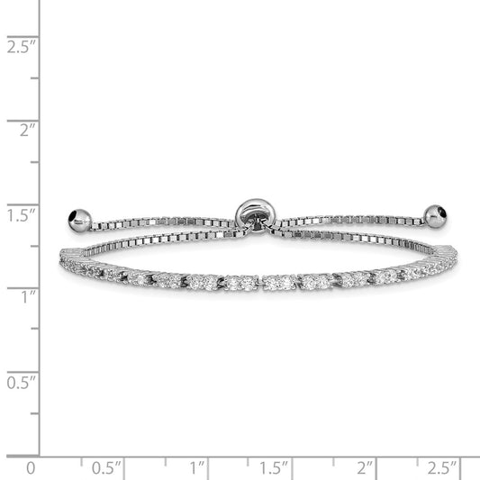 Sterling Silver Rhodium-plated April CZ Adjustable Bracelet