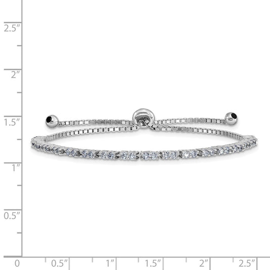 Sterling Silver Rhod-plated June Light Purple CZ Adjustable Bracelet