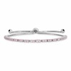 Sterling Silver Rhodium Plated October Pink CZ  Adjustable Bracelet