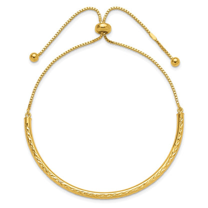 Sterling Silver Gold-tone Diamond-cut Bar Adjustable Bracelet