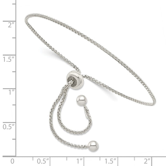 Sterling Silver Round Box Chain Adjustable Bolo Bracelet