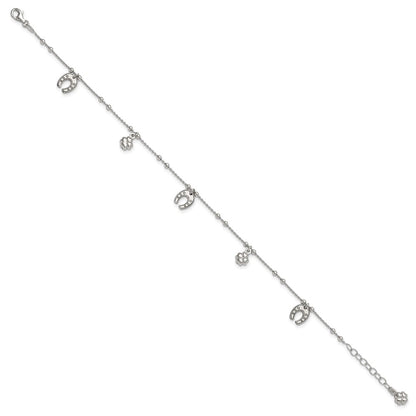Sterling Silver Rhodium-plated Clover/Horseshoe 9 inch Plus 1 inch Extender - Total 10 inch Anklet