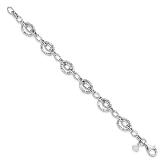 Sterling Silver Rhodium-plated Polished Hammered Fancy Link 7.5 inch Bracelet