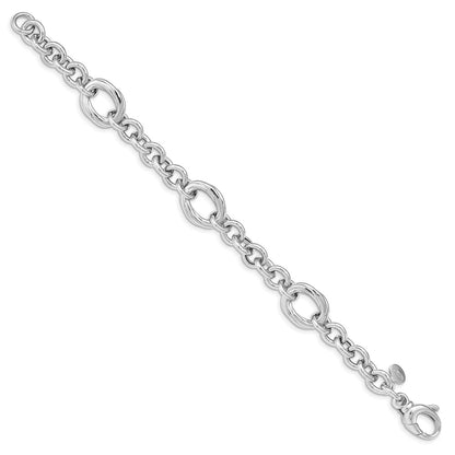 Sterling Silver Rhodium Plated Polished Link Bracelet