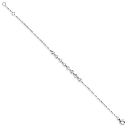 Sterling Silver Rhodium-plated Bezel CZ w/.5in ext Bracelet