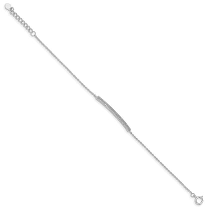 Sterling Silver Rhodium-plated 2-Row Pave CZ w/1in. Ext. Bracelet