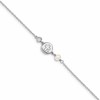 Sterling Silver RH-plated CZ/Cross/FWC Pearl w/0.5in ext Bracelet