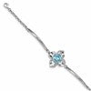 Sterling Silver RH-plated Clear/Blue Crystal Flower w/1in ext Bracelet