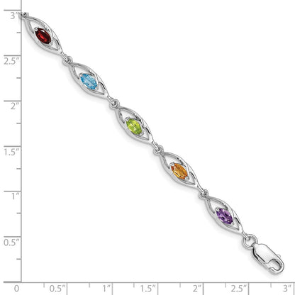 Sterling Silver Rhod-plat Amethyst Topaz Peridot Citrine Garnet Bracelet