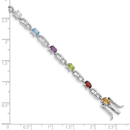 Sterling Silver Rhod-plat Ameth, Bl Top Citri, Perid, Garnet Bracelet