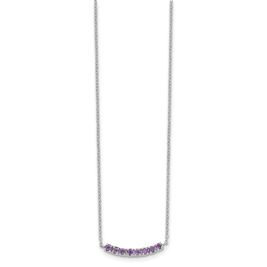 Sterling Silver Rhodium plated Amethyst Bar w/2in ext Necklace