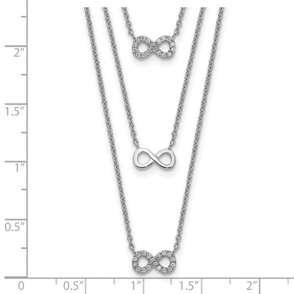 Sterling Silver Rhod-plated 3-Strand CZ Infinity w/2in ext. Necklace