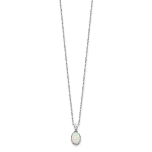Sterling Silver Rhodium-plated Polish Oval Created Opal Necklace