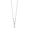 Sterling Silver RH-plated CZ Cross Synth. Turquoise 2in ext Necklace
