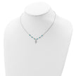 Sterling Silver RH-plated CZ Cross Synth. Turquoise 2in ext Necklace