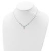 Sterling Silver RH-plated CZ Cross Synth. Turquoise 2in ext Necklace