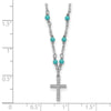 Sterling Silver RH-plated CZ Cross Synth. Turquoise 2in ext Necklace