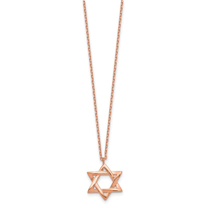 Sterling Silver Rose-tone Star of David 16.5 inch Necklace with 1 inch extension
