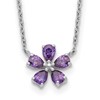 Sterling Silver Polished Purple CZ Flower 18 inch Necklace