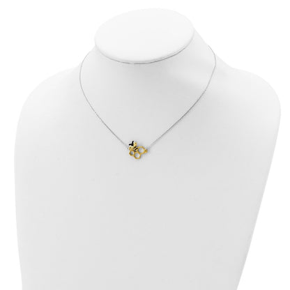 Sterling Silver RH-plated Gold-tone Enamel Bee w/2 in ext Necklace