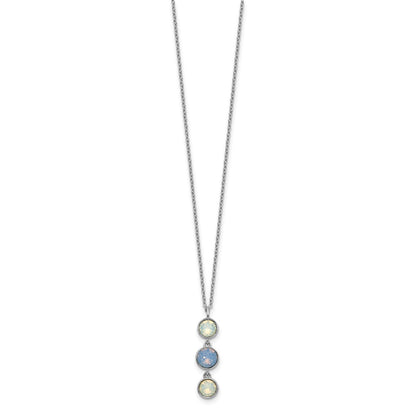Sterling Silver Rhod-plated Blue and White Crystal w/ 2in ext Necklace