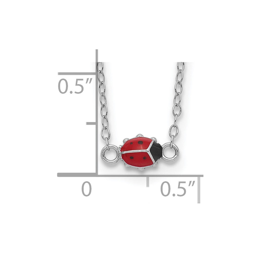 Sterling Silver Polished Red & Black Enameled Ladybug with 2 Inch Extension Children's Necklace