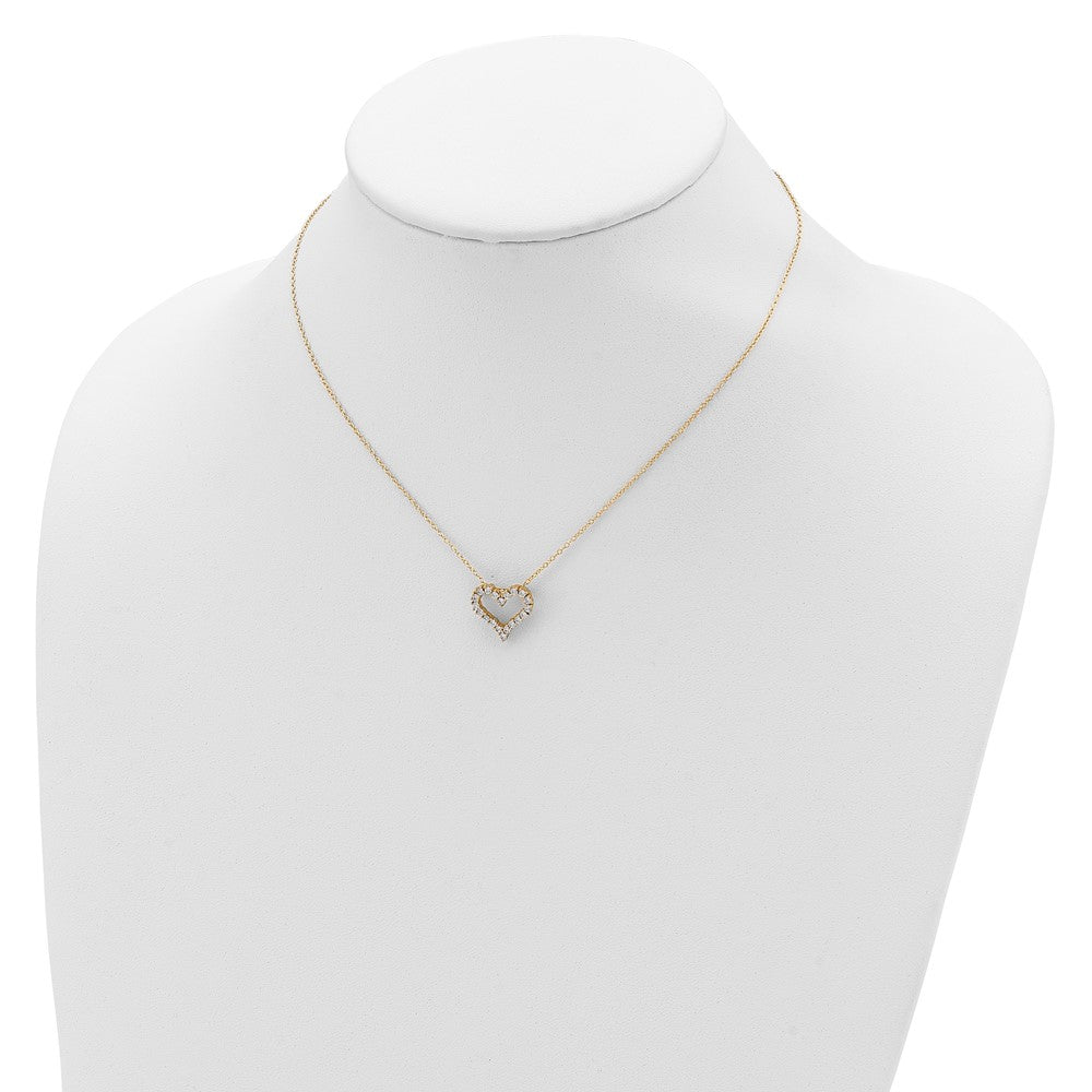 Sterling Silver Gold-tone CZ Heart w/ 2in ext. Necklace
