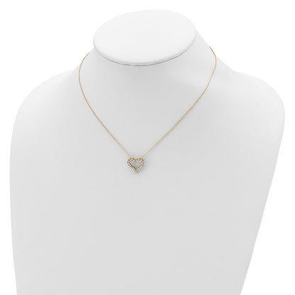 Sterling Silver Gold-tone CZ Heart w/ 2in ext. Necklace