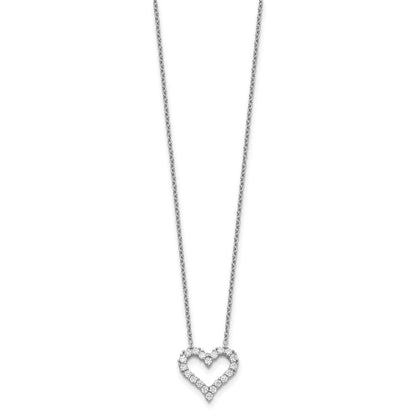 Sterling Silver Rhodium-plated CZ Open Heart 16 inch Necklace with 2 inch extension
