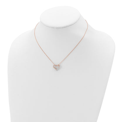 Sterling Silver Rose-tone CZ Heart w/ 2in ext. Necklace