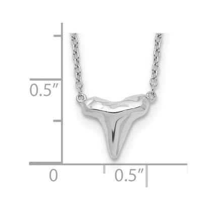 Sterling Silver Rhodium-plated Polished Shark Tooth 16 inch with a 2 inch extention Necklace