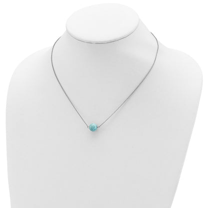 Sterling Silver Rhodium-plated Larimar Bead 16 inch w/ 2in ext. Necklace