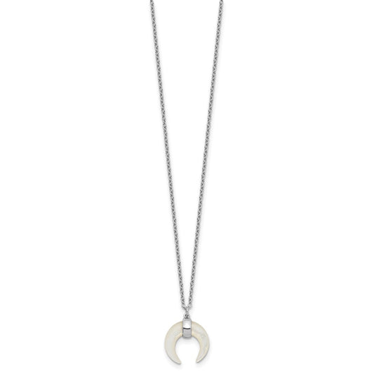 Sterling Silver RH-plated Mother Of Pearl Moon w/2in ext Necklace