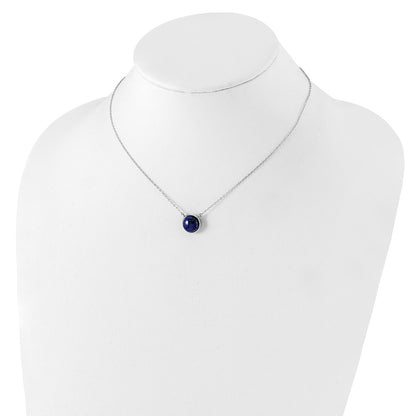 Sterling Silver Rhodium-plated Round Lapis Cabochon Necklace