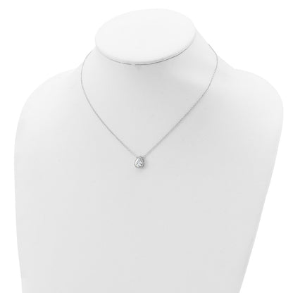 Sterling Silver Rhodium-plated Pear CZ Halo w/1in ext Necklace