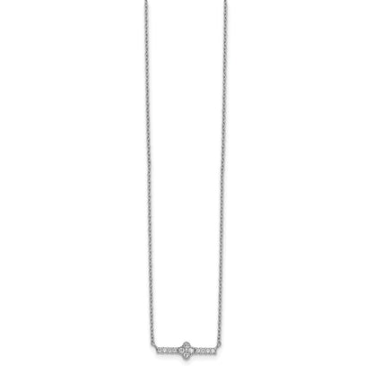 Sterling Silver Rhodium Plated CZ Fancy Bar Necklace