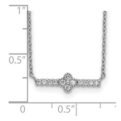 Sterling Silver Rhodium Plated CZ Fancy Bar Necklace